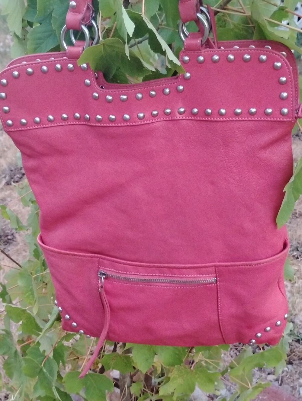 Sorial Rose Red Studded Shoulder Tote